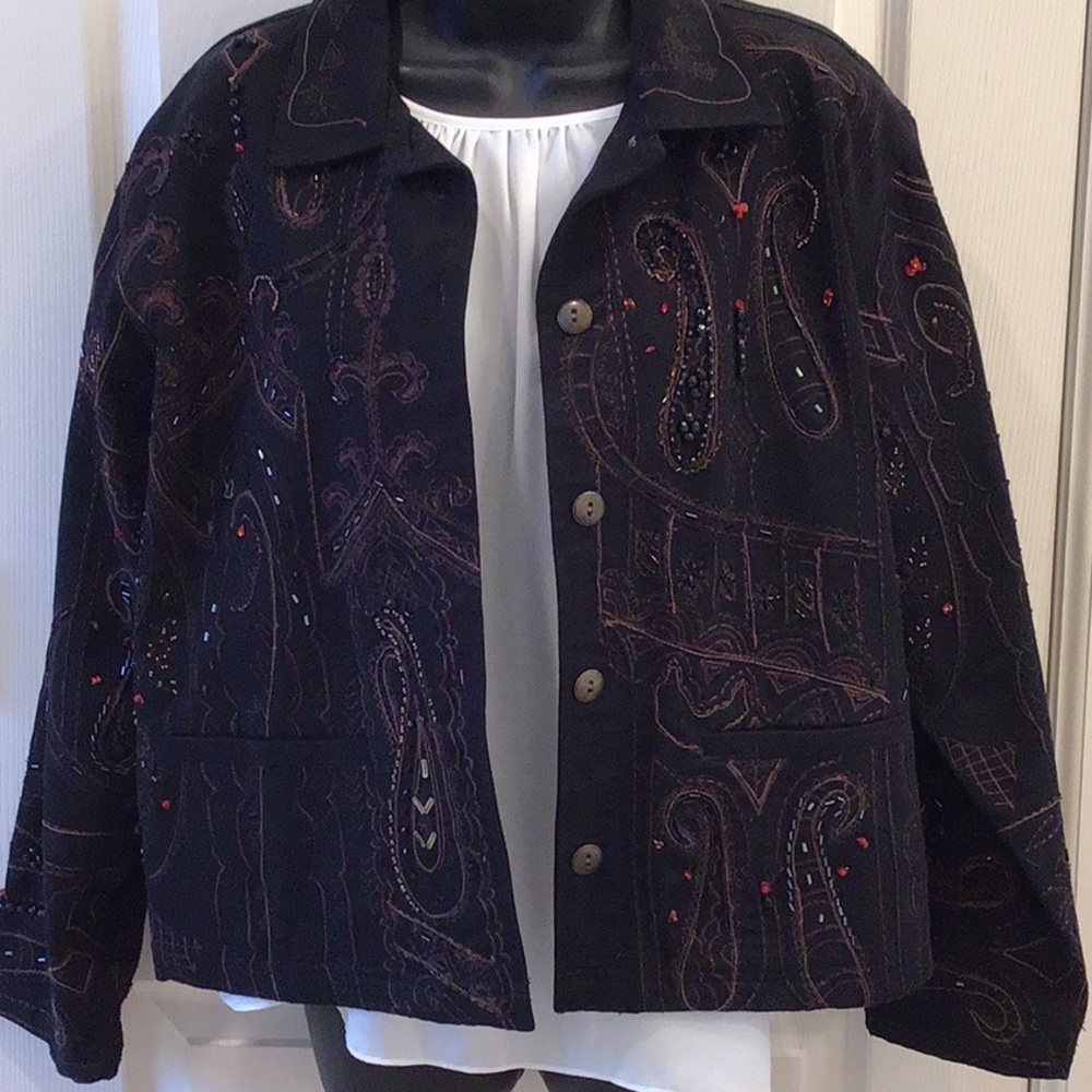 Beautiful beaded Chico’s jacket, Chico’s size 1
